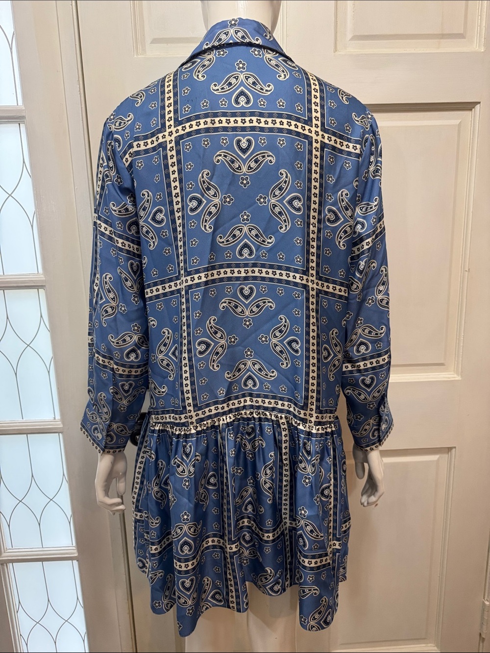 Sandro Blue Paisley Drop-Waist Long-Sleeve Women's Dress - Picture 10 of 16